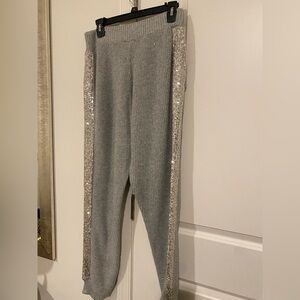 Gray Knit Pants with matching Sequin Stripes top.